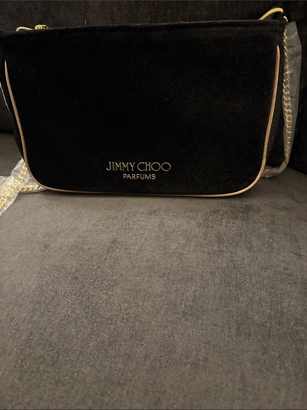 Jimmy Choo Black Velvet Crossbody Bag with Beige Trim